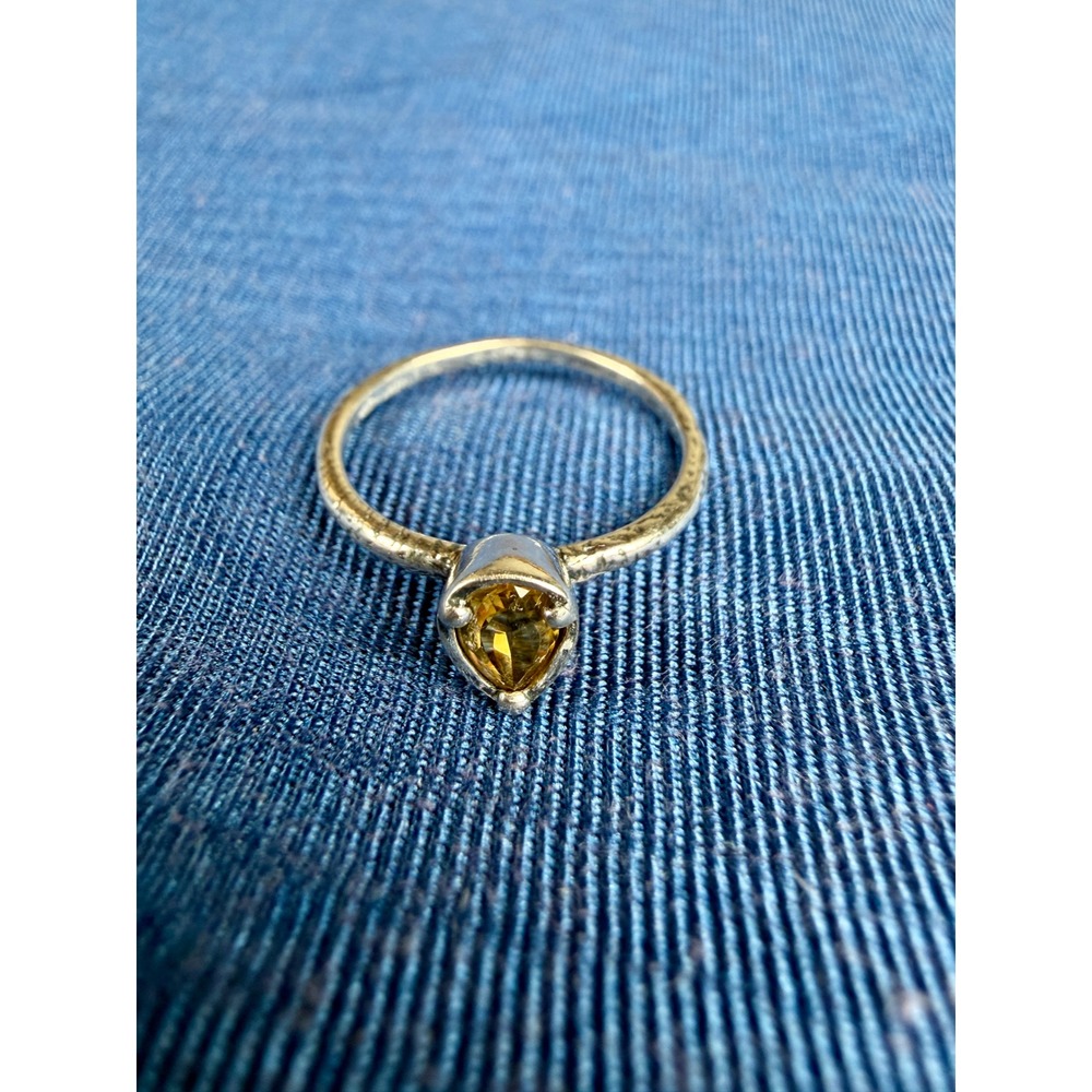 Sterling Silver Israel Hammered Band Ring Pear Cut Yellow Gemstone Size 7
